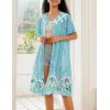 Ekouaer House Dress for Women Button Down Nightgown Short Sleeve Housecoat with pockets S-4XL(Green Flower)