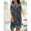 Ekouaer House Dress for Women Button Down Nightgown Short Sleeve Housecoat with pockets S-4XL(Navy Blue Flower)