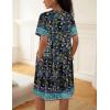 Ekouaer House Dress for Women Button Down Nightgown Short Sleeve Housecoat with pockets S-4XL(Navy Blue Flower)