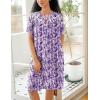 Ekouaer House Dress for Women Button Down Nightgown Short Sleeve Housecoat with pockets S-4XL(Purple Flower)