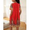 Ekouaer House Dress for Women Button Down Nightgown Short Sleeve Housecoat with pockets S-4XL(Red Ethnic Print)