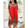 Ekouaer House Dress for Women Button Down Nightgown Short Sleeve Housecoat with pockets S-4XL(Red Ethnic Print)