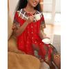 Ekouaer House Dress for Women Button Down Nightgown Short Sleeve Housecoat with pockets S-4XL(Red Ethnic Print)