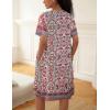 Ekouaer House Dress for Women Button Down Nightgown Short Sleeve Housecoat with pockets S-4XL(Red Flower)