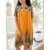 Ekouaer House Dress for Women Button Down Nightgown Short Sleeve Housecoat with pockets S-4XL(Yellow Ethnic Print)