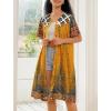 Ekouaer House Dress for Women Button Down Nightgown Short Sleeve Housecoat with pockets S-4XL(Yellow Ethnic Print)