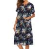 Ekouaer House Dress for Women with Pockets Button Down Duster Housecoat Short Sleeve Mumu Nightgown S-XXXL(Black Palm Tree)