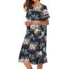 Ekouaer House Dress for Women with Pockets Button Down Duster Housecoat Short Sleeve Mumu Nightgown S-XXXL(Black Palm Tree)