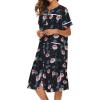 Ekouaer House Dress for Women with Pockets Button Down Duster Housecoat Short Sleeve Mumu Nightgown S-XXXL(Black Petunias)