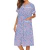 Ekouaer House Dress for Women with Pockets Button Down Duster Housecoat Short Sleeve Mumu Nightgown S-XXXL(Blue Flower)