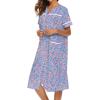 Ekouaer House Dress for Women with Pockets Button Down Duster Housecoat Short Sleeve Mumu Nightgown S-XXXL(Blue Flower)