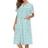 Ekouaer House Dress for Women with Pockets Button Down Duster Housecoat Short Sleeve Mumu Nightgown S-XXXL(Green Flower)
