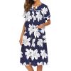 Ekouaer House Dress for Women with Pockets Button Down Duster Housecoat Short Sleeve Mumu Nightgown S-XXXL(Navy Flower)