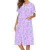 Ekouaer House Dress for Women with Pockets Button Down Duster Housecoat Short Sleeve Mumu Nightgown S-XXXL(Purple Daisy)
