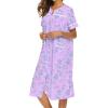 Ekouaer House Dress for Women with Pockets Button Down Duster Housecoat Short Sleeve Mumu Nightgown S-XXXL(Purple Daisy)