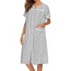 Ekouaer House Dress for Women with Pockets Button Down Duster Housecoat Short Sleeve Mumu Nightgown S-XXXL(Striped Black)