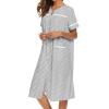Ekouaer House Dress for Women with Pockets Button Down Duster Housecoat Short Sleeve Mumu Nightgown S-XXXL(Striped Black)