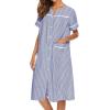 Ekouaer House Dress for Women with Pockets Button Down Duster Housecoat Short Sleeve Mumu Nightgown S-XXXL(Striped Navy)