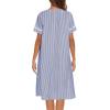 Ekouaer House Dress for Women with Pockets Button Down Duster Housecoat Short Sleeve Mumu Nightgown S-XXXL(Striped Navy)