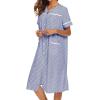 Ekouaer House Dress for Women with Pockets Button Down Duster Housecoat Short Sleeve Mumu Nightgown S-XXXL(Striped Navy)