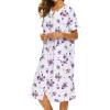 Ekouaer House Dress for Women with Pockets Button Down Duster Housecoat Short Sleeve Mumu Nightgown S-XXXL(White Flower)