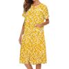 Ekouaer House Dress for Women with Pockets Button Down Duster Housecoat Short Sleeve Mumu Nightgown S-XXXL(Yellow Flower)