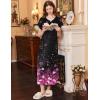 Ekouaer Long Nightgown Women’s Loungewear Short Sleeve Sleepwear Full Length Sleep Shirt with Pockets(Black Sakura)