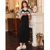 Ekouaer Long Nightgown Women’s Loungewear Short Sleeve Sleepwear Full Length Sleep Shirt with Pockets(Black/Grey)