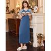 Ekouaer Long Nightgown Women’s Loungewear Short Sleeve Sleepwear Full Length Sleep Shirt with Pockets(Blue/Grey)