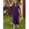 Ekouaer Long Nightgown Women’s Loungewear Short Sleeve Sleepwear Full Length Sleep Shirt with Pockets(Dark Violet)