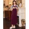 Ekouaer Long Nightgown Women’s Loungewear Short Sleeve Sleepwear Full Length Sleep Shirt with Pockets(Fuchsia/Grey)