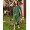 Ekouaer Long Nightgown Women’s Loungewear Short Sleeve Sleepwear Full Length Sleep Shirt with Pockets(Green Ethnic Style)