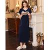 Ekouaer Long Nightgown Women’s Loungewear Short Sleeve Sleepwear Full Length Sleep Shirt with Pockets(Navy Blue)
