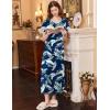 Ekouaer Long Nightgown Women’s Loungewear Short Sleeve Sleepwear Full Length Sleep Shirt with Pockets(Navy Leaves)