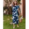 Ekouaer Long Nightgown Women’s Loungewear Short Sleeve Sleepwear Full Length Sleep Shirt with Pockets(Navy Leaves)