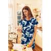 Ekouaer Long Nightgown Women’s Loungewear Short Sleeve Sleepwear Full Length Sleep Shirt with Pockets(Navy Leaves)