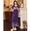 Ekouaer Long Nightgown Women’s Loungewear Short Sleeve Sleepwear Full Length Sleep Shirt with Pockets(Purple Flower)