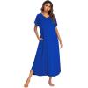 Ekouaer Long Nightgown Women’s Loungewear Short Sleeve Sleepwear Full Length Sleep Shirt with Pockets(Snorkel Blue)