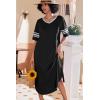 Ekouaer Long Nightgown, Womens V Neck Loungewear Oversized Sleepwear Loose Sleep Dress S-4XL(Black)