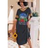 Ekouaer Long Nightgown, Womens V Neck Loungewear Oversized Sleepwear Loose Sleep Dress S-4XL(Black Forest)