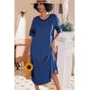 Ekouaer Long Nightgown, Womens V Neck Loungewear Oversized Sleepwear Loose Sleep Dress S-4XL(Blue)