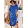 Ekouaer Long Nightgown, Womens V Neck Loungewear Oversized Sleepwear Loose Sleep Dress S-4XL(Blue Ethnic Style)