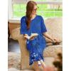 Ekouaer Long Nightgown, Womens V Neck Loungewear Oversized Sleepwear Loose Sleep Dress S-4XL(Blue Ethnic Style)