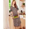 Ekouaer Long Nightgown, Womens V Neck Loungewear Oversized Sleepwear Loose Sleep Dress S-4XL(Brown Leopard Print)