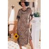 Ekouaer Long Nightgown, Womens V Neck Loungewear Oversized Sleepwear Loose Sleep Dress S-4XL(Brown Leopard Print)