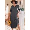 Ekouaer Long Nightgown, Womens V Neck Loungewear Oversized Sleepwear Loose Sleep Dress S-4XL(Dark Grey)