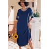 Ekouaer Long Nightgown, Womens V Neck Loungewear Oversized Sleepwear Loose Sleep Dress S-4XL(Deep Blue)