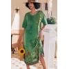 Ekouaer Long Nightgown, Womens V Neck Loungewear Oversized Sleepwear Loose Sleep Dress S-4XL(Green Ethnic Style)