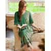 Ekouaer Long Nightgown, Womens V Neck Loungewear Oversized Sleepwear Loose Sleep Dress S-4XL(Green Ethnic Style)