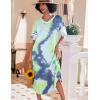Ekouaer Long Nightgown, Womens V Neck Loungewear Oversized Sleepwear Loose Sleep Dress S-4XL(Green Tie Dye)